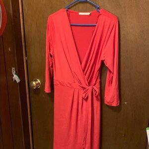 Have Bold coral Long Sleeve Dress knee length